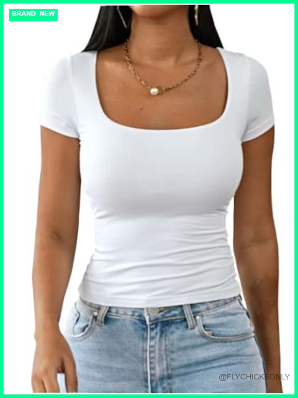 Women's Double Lined Square Neck Short Sleeve Modal Crop Top
